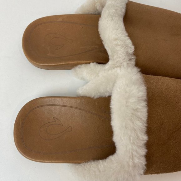 Women's OluKai Lomo Hulu Leather NZ Wool Shearling Slippers Size 7 - Picture 6 of 11